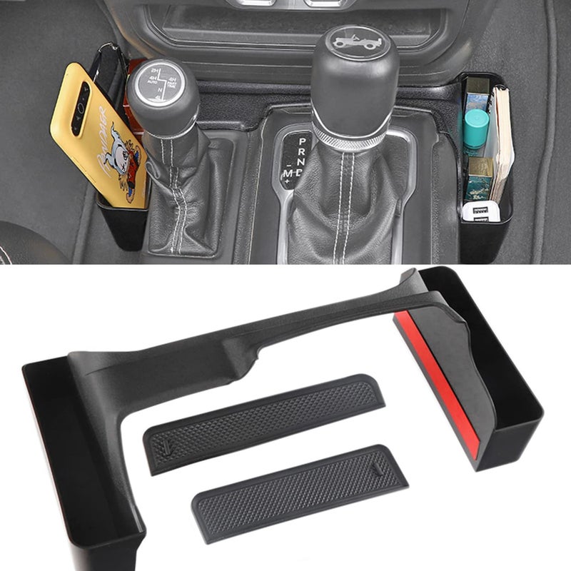 YOCTM Gear Shifter Console Side Storage Box For 2018-2024 Wrangler JL JLU Rubicon Sport Sahara Gladiator JT Shifter Side Tray Interior Accessories Black Fits 4Door - Image 1